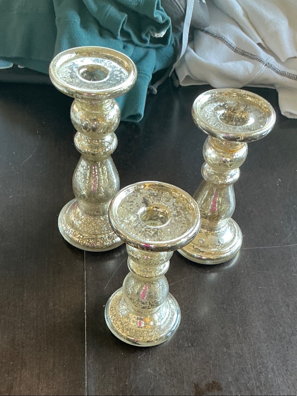 Antique-Style Silver Mercury Glass Candle Holders - Set of 3 - Valerie Parr Hill